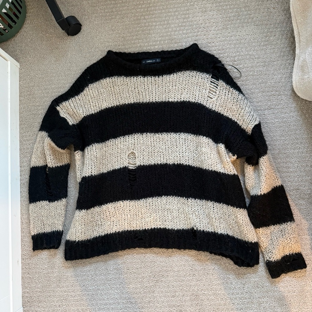 Zara Striped Distressed Knit Sweater